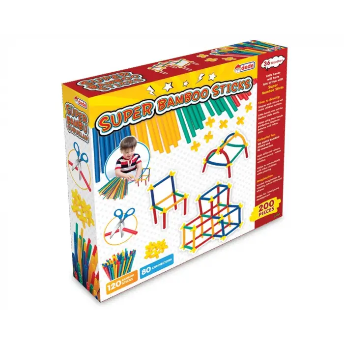 Süper Bambu Çubuklar, 200 Parça, Esnek Plastik, +3 Yaş için