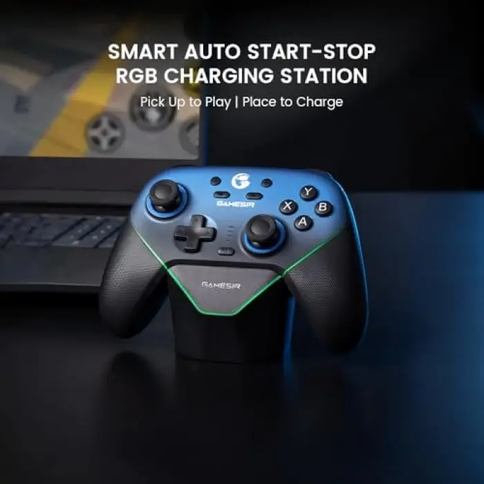 Super Nova Wireless Gaming Controller for PC/Switch/iOS/Android, Hall Effect Stick & Trigger, Rubberized Grips, RGB Lighting, Swappable ABXY, Detachable Faceplate, 1000mAh with Charging Dock
