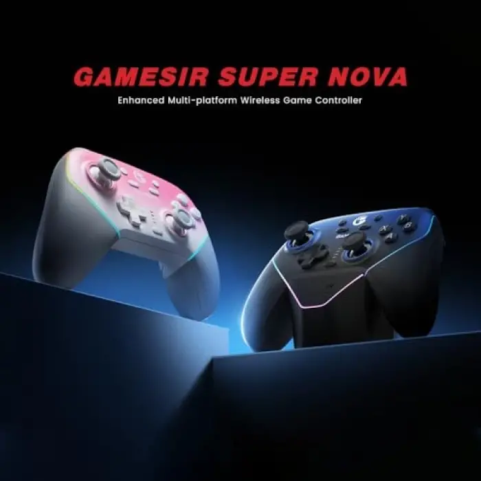 Super Nova Wireless Gaming Controller for PC/Switch/iOS/Android, Hall Effect Stick & Trigger, Rubberized Grips, RGB Lighting, Swappable ABXY, Detachable Faceplate, 1000mAh with Charging Dock