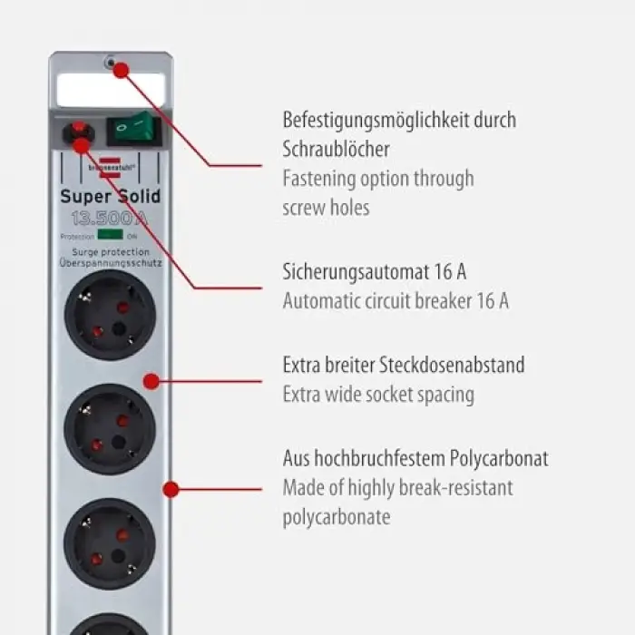 Super-Solid surge protection 13.500 A 8li Priz Gümüş
