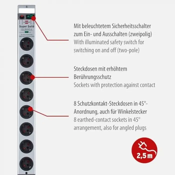 Super-Solid surge protection 13.500 A 8li Priz Gümüş