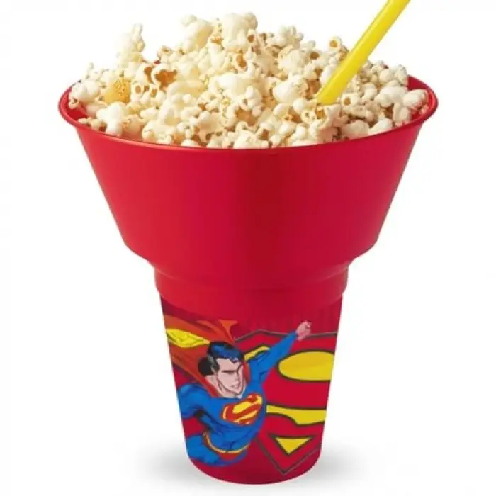 Supermn Lisanslı Cips ve Mısır Kovalı Pipetli Bardak