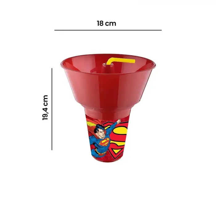 Supermn Lisanslı Cips ve Mısır Kovalı Pipetli Bardak