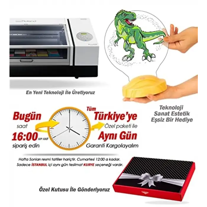 T-Rex Tasarımlı Dinozor 3D LED Gece Lambası