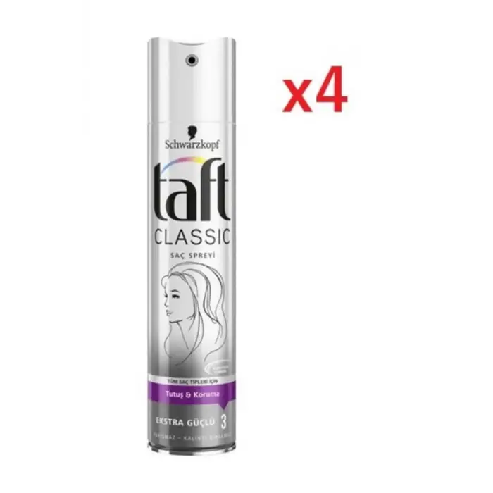 Taft Classic Saç Spreyi, Tutuş & Koruma, Extra Güçlü, 4lü Set