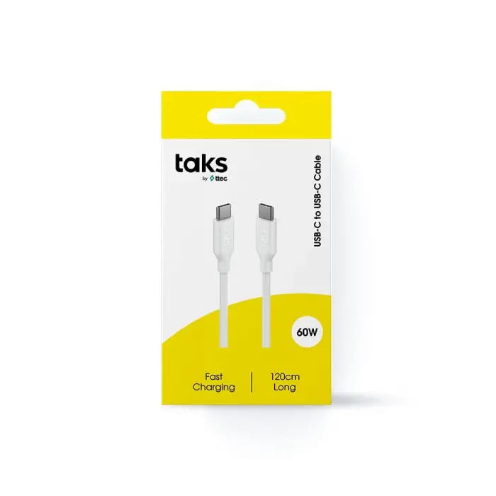 taks USB-C - USB-C 120cm 60W PD/QC Hızlı Şarj/Data Kablosu Beyaz