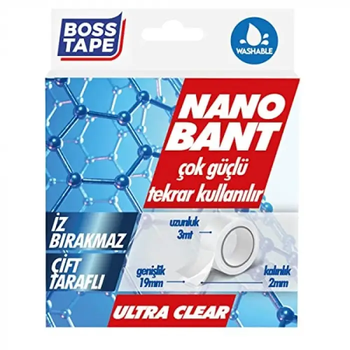 Taraflı Nano Bant, 19 mm x 3 mt, Şeffaf, Çift