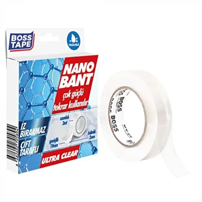 Taraflı Nano Bant, 19 mm x 3 mt, Şeffaf, Çift