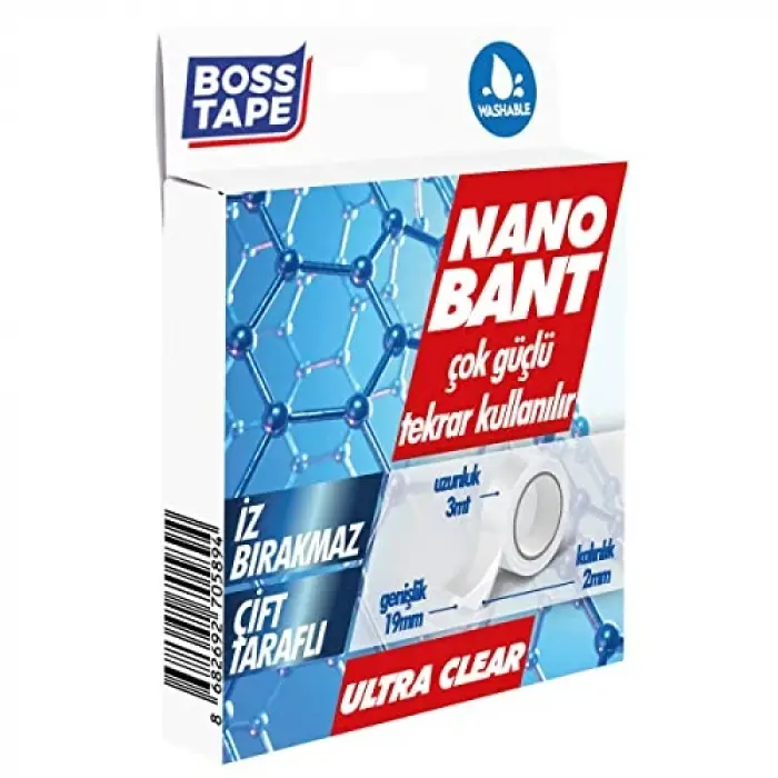 Taraflı Nano Bant, 19 mm x 3 mt, Şeffaf, Çift