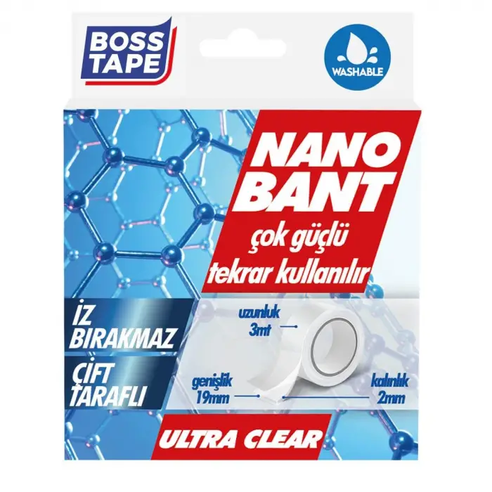 Taraflı Nano Bant, 19 mm x 3 mt, Şeffaf, Çift