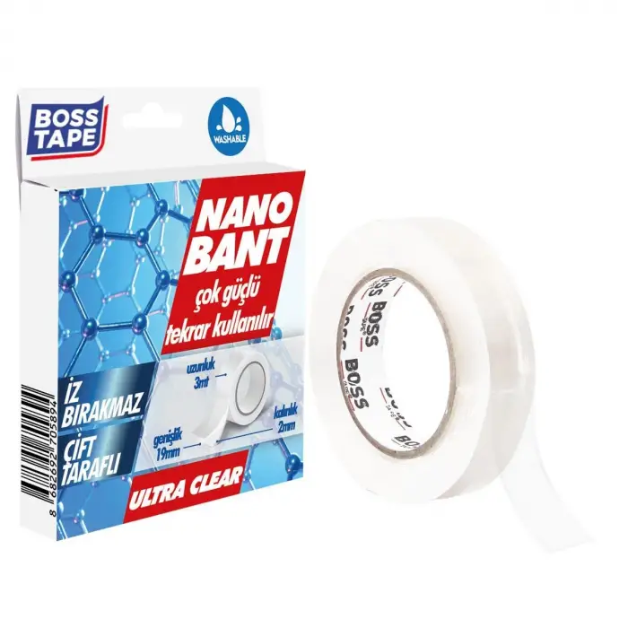 Taraflı Nano Bant, 19 mm x 3 mt, Şeffaf, Çift