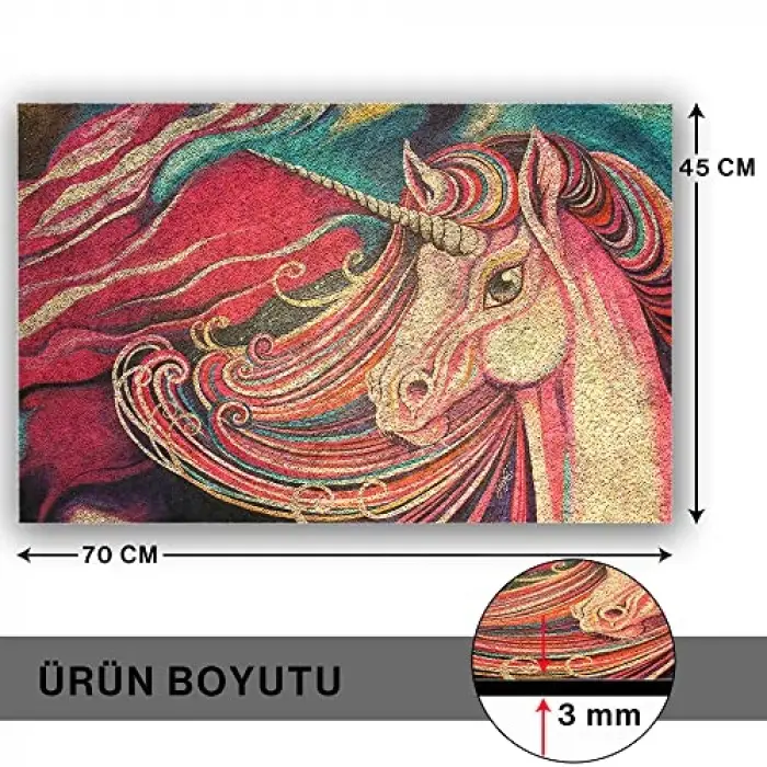 Tasarım Dekoratif Kapı Önü Paspası, Unicorn, 45X70