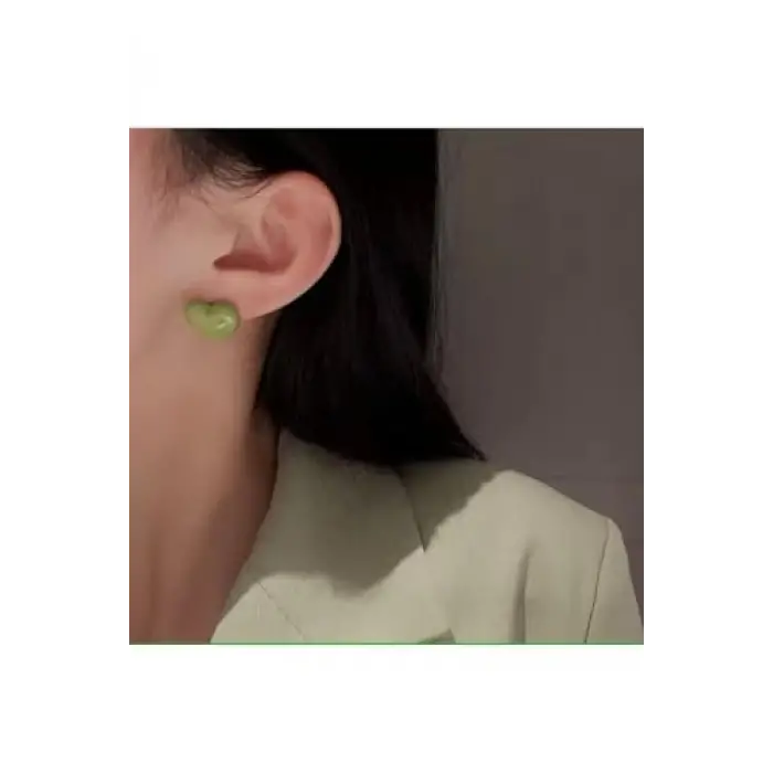 Tatlı Yeşil Kalp Küpe Yeşil S