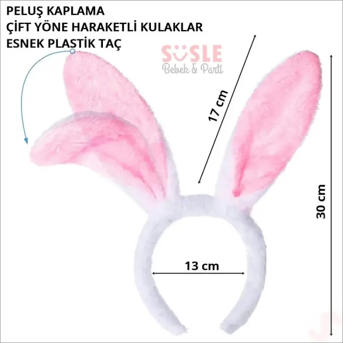 Tavşan Kulağı Taç; Peluş, Pembe