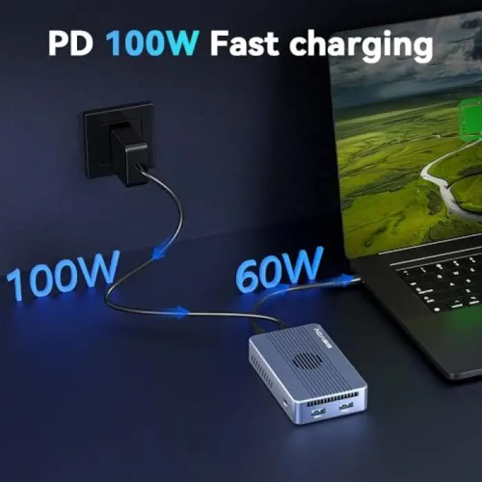 TBU405 Max 8 in 1 Thunderbolt 4 Type-C Dock + SSD Disk Kutusu, 2x 4K@60Hz, 2x USB-A 3.1, M/B&M Key 2230-2280 M.2 SSD Uyumlu, 100W PD, Alüminyum Disk Kutusu & Dock (TBU405-MAX)