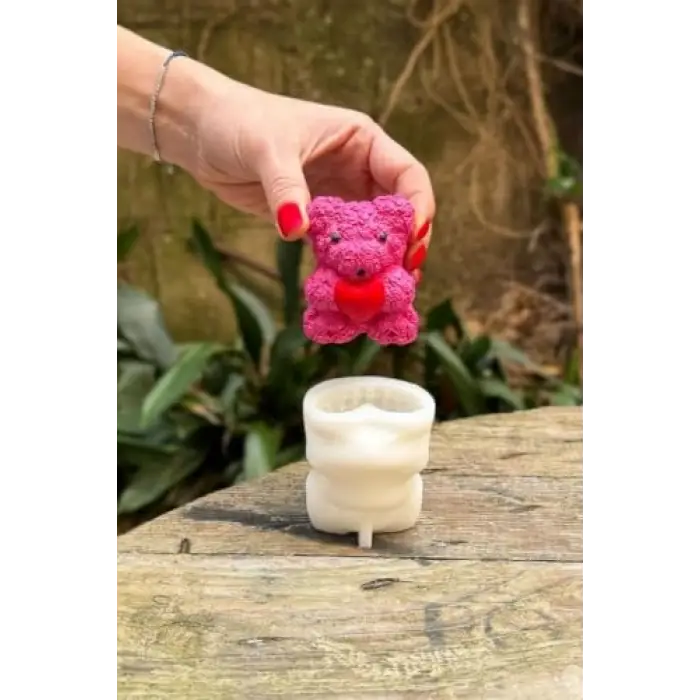 Teddy Bear Gül Dokulu Küçük Tekli Mum Kalıbı