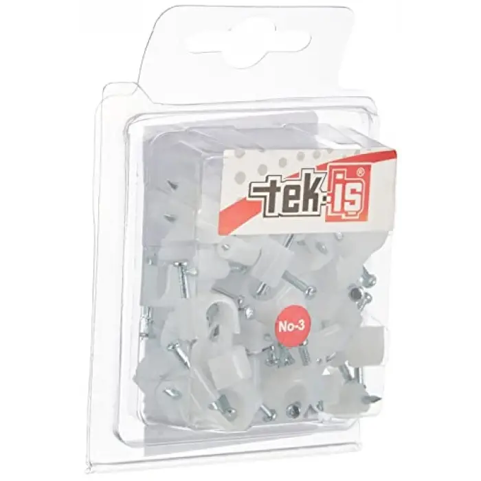 Tek-İş Beton Çivili Kablo Tutucu, Kroşe No 3 50 Adet, Beyaz