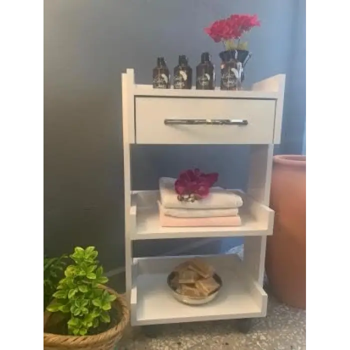 TEKERLEKLİ ÇEKMECELİ ÜRÜN ETEJERİ BEYAZ