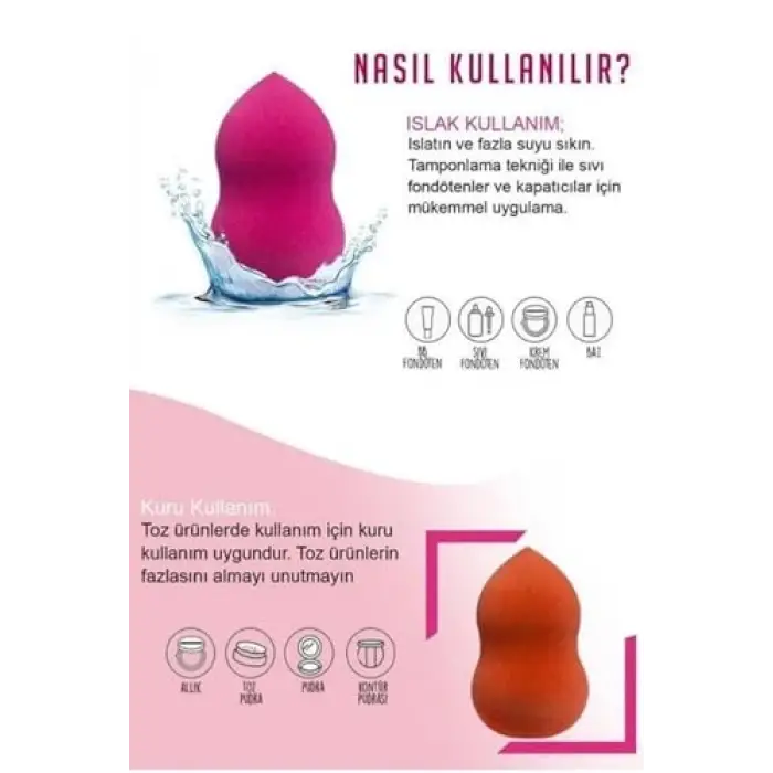 Tekli Armut Sünger, Makyaj Süngeri, Fondoten Süngeri Mor