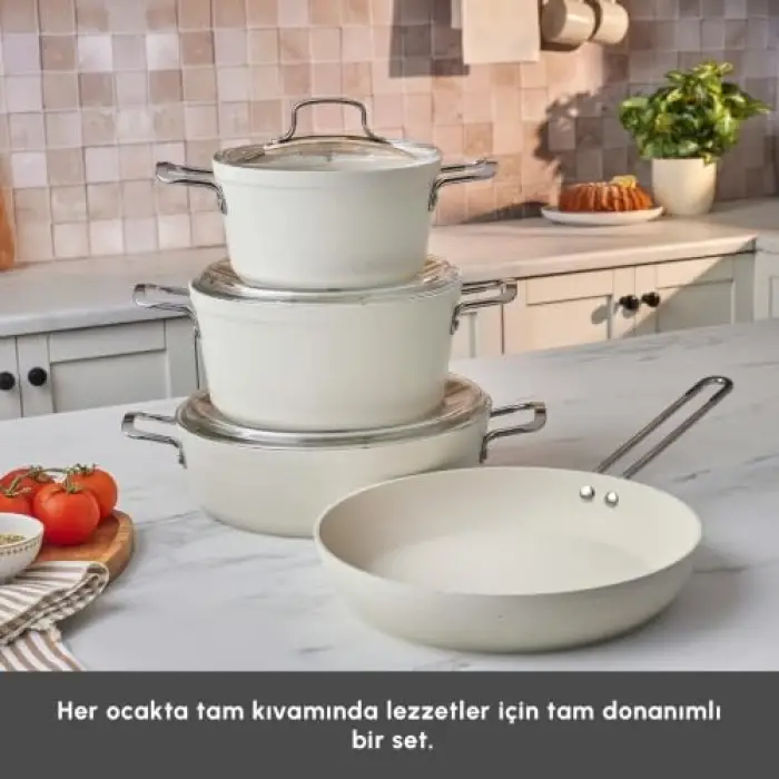 Tencere, Emsan Biogranit White Stone 7 Parça Seti