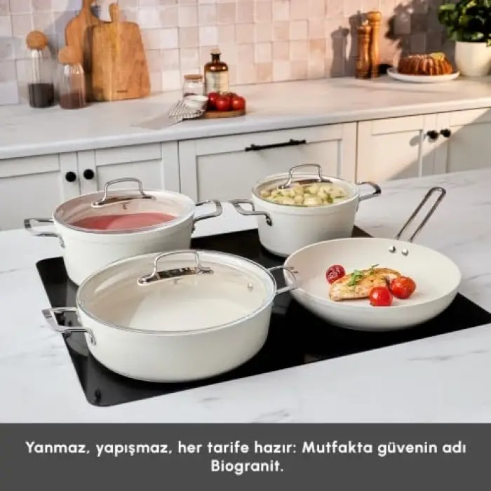 Tencere, Emsan Biogranit White Stone 7 Parça Seti