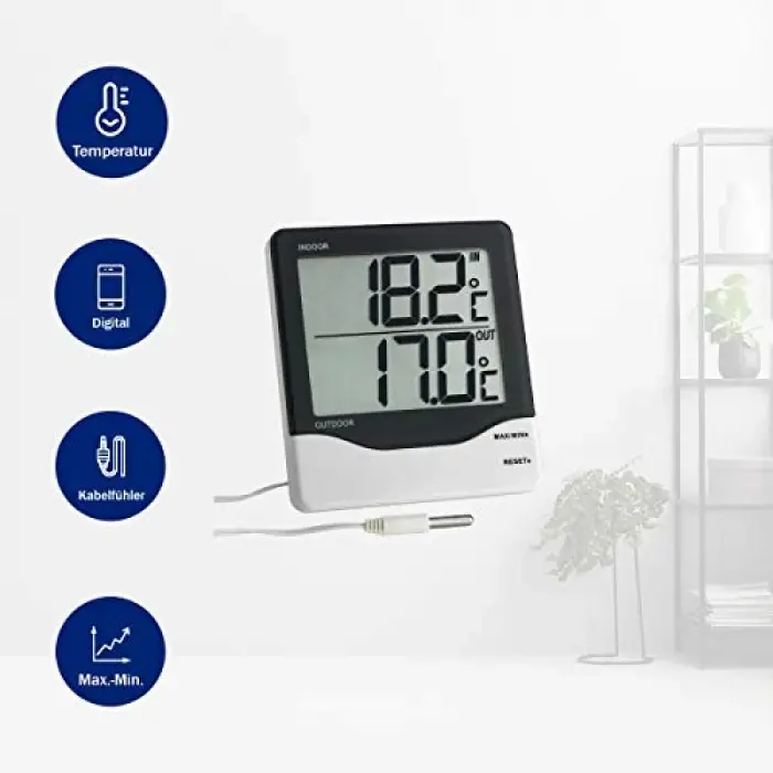 Tfa30.1011 Dijital Iç Dış Min-Max Problu Termometre, Siyah