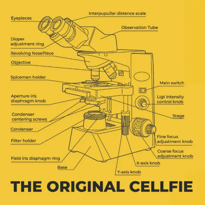 The Original Cellfie: Notebook with 100 dotted Pages - Microscope Lettering Structure Explanation Light Microscope Funny Physics Gifts for Teacher Students and Scientist