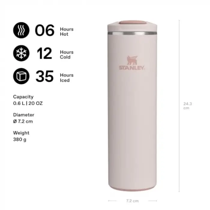 The Transit FlipTop Pembe Kuvars Termos 0.60 L, Paslanmaz Çelik