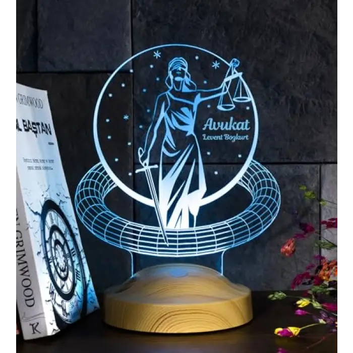 Themis Adalet Sembollü İsimli 3D LED Masa Lambası
