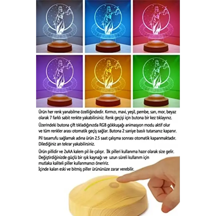 Themis Adalet Sembollü İsimli 3D LED Masa Lambası
