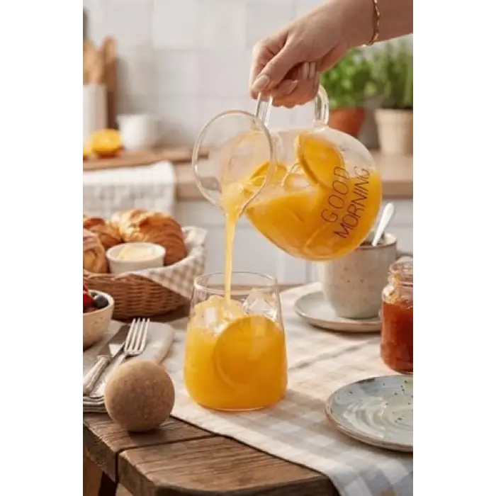 Top Mantarlı Borosilikat Cam Sürahi, 1500 Ml Lüks Karaf