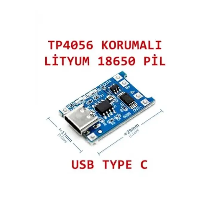 Tp4056 korumalı lityum pil şarj devresi, Type C USB batarya