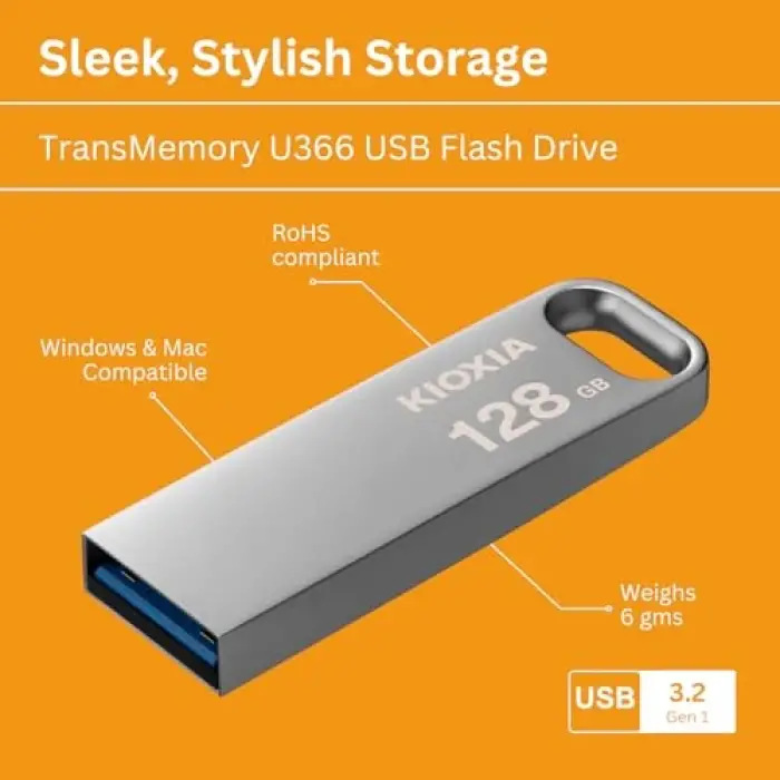 TransMemory U366 128GB USB Bellek; USB 3.2 Gen 1, Metal