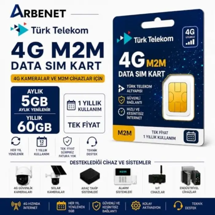 Türk Telekom Aylık 5gb İnternet Data Hattı M2M Data Sim Kart