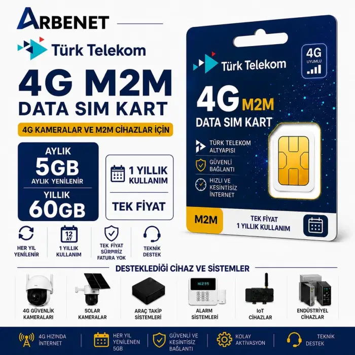 Türk Telekom Aylık 5gb İnternet Data Hattı M2M Data Sim Kart