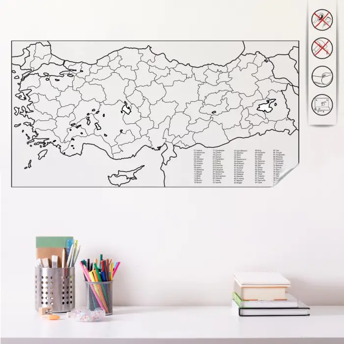 Türkiye Haritası Akıllı Kağıt Tahta, 48x93 cm