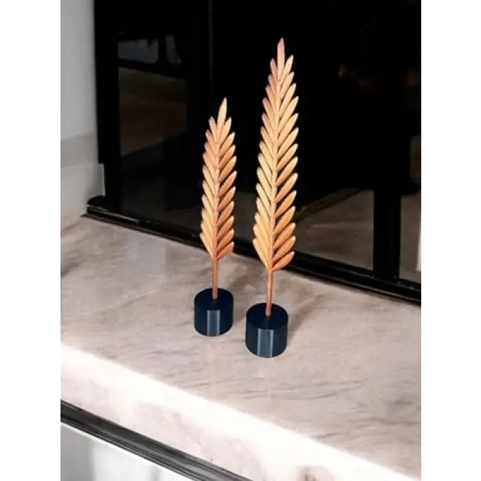 Tüy Şeklinde Modern Ev Dekoru (2li) (Bronz)