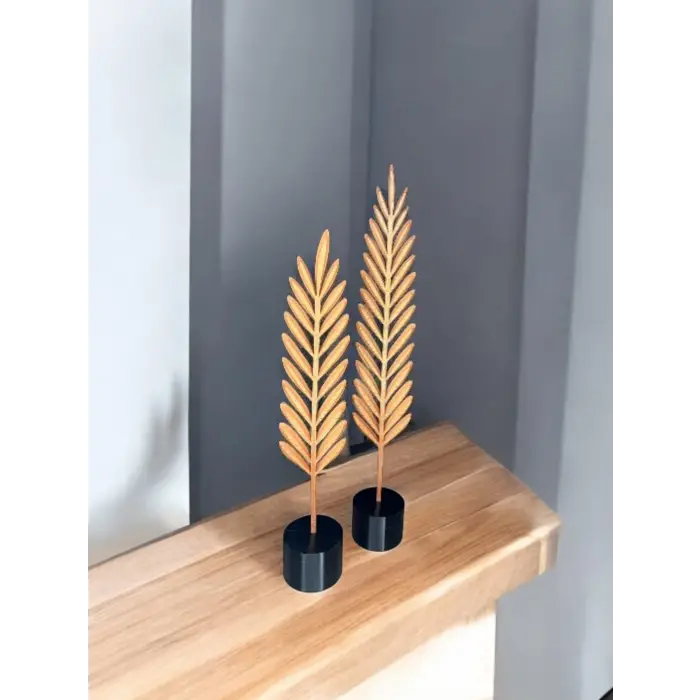 Tüy Şeklinde Modern Ev Dekoru (2li) (Bronz)