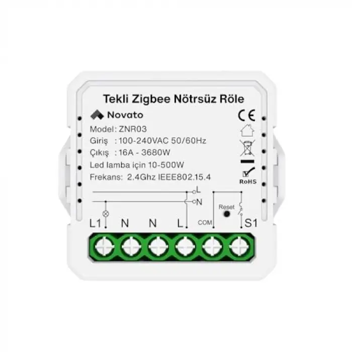 Tuya Mini Zigbee Nötrsüz, Tek Çıkışlı Röle