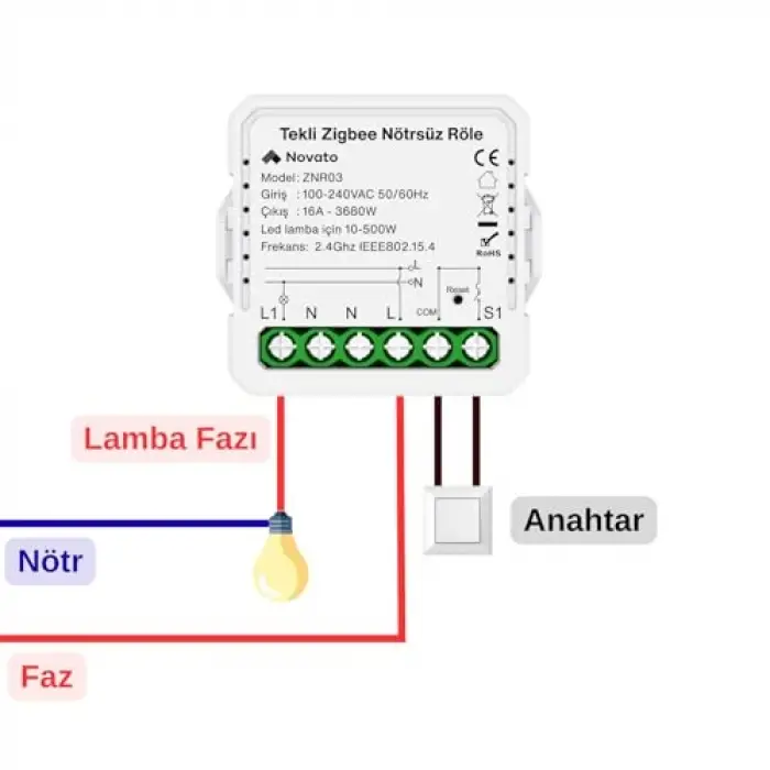 Tuya Mini Zigbee Nötrsüz, Tek Çıkışlı Röle