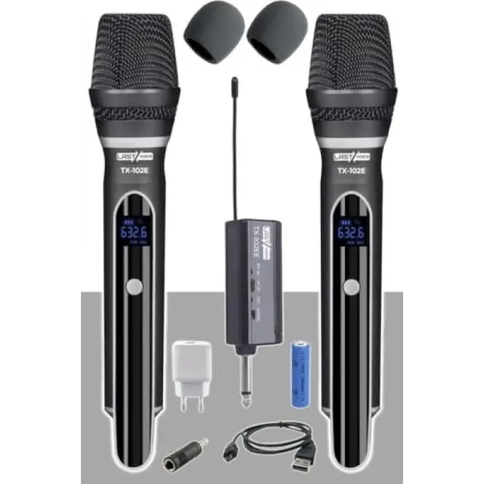 TX-102EE şarjlı çiftli Uhf kablosuz el mikrofonu seti