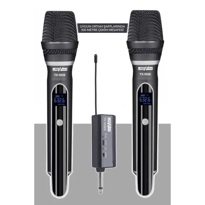 TX-102EE şarjlı çiftli Uhf kablosuz el mikrofonu seti