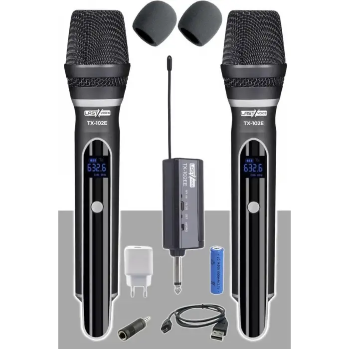 TX-102EE şarjlı çiftli Uhf kablosuz el mikrofonu seti