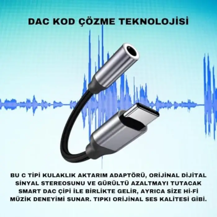 Type-C - 3.5 mm Aux Ses Dönüştürücü Kablo, Kulaklık Adaptörü