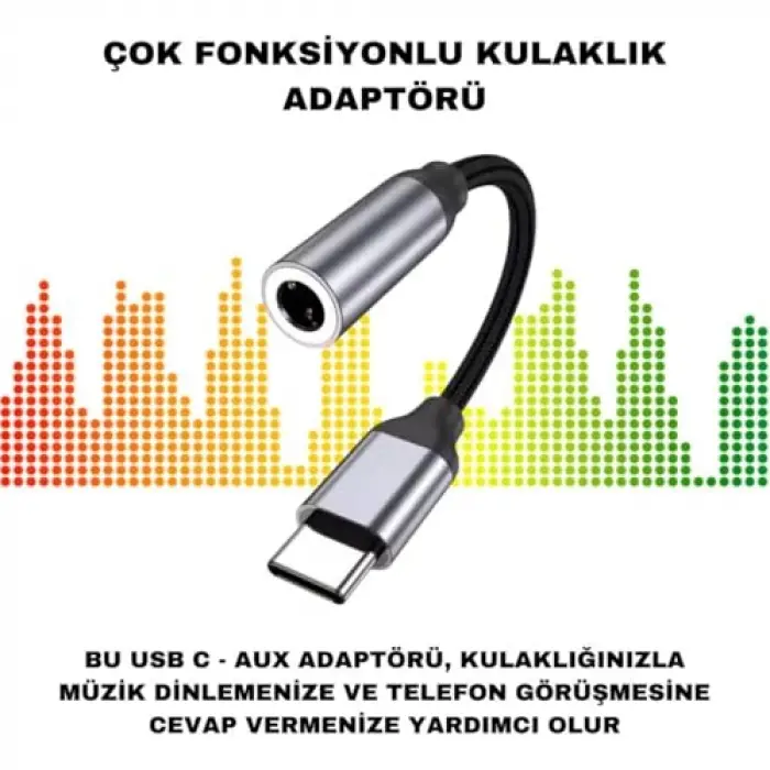 Type-C - 3.5 mm Aux Ses Dönüştürücü Kablo, Kulaklık Adaptörü