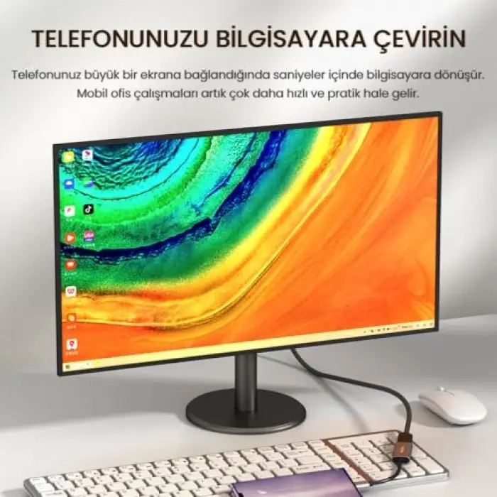 Type-C bağlantısından HDMI görüntü alan 4K 30Hz dönüştürücü adaptör