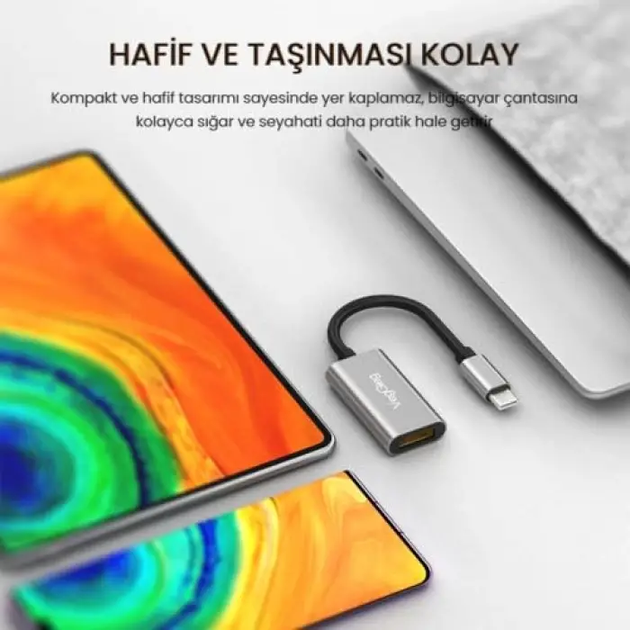 Type-C bağlantısından HDMI görüntü alan 4K 30Hz dönüştürücü adaptör