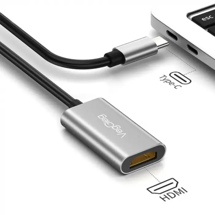 Type-C bağlantısından HDMI görüntü alan 4K 30Hz dönüştürücü adaptör