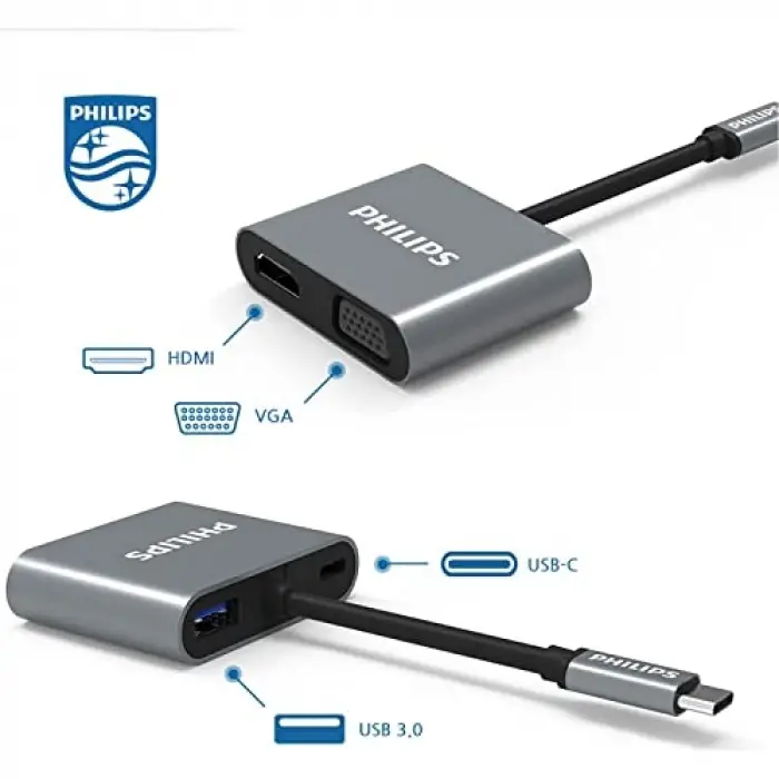 Type-C HDMI VGA USB Dönüştürücü Adaptör