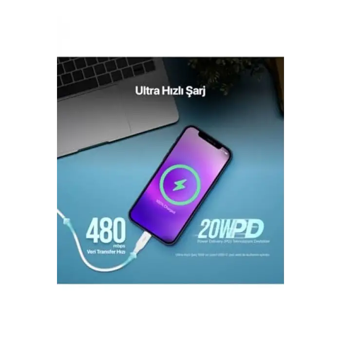 Type-C - Lightning Hızlı Şarj Kablosu 150cm (2 Farklı Renk)